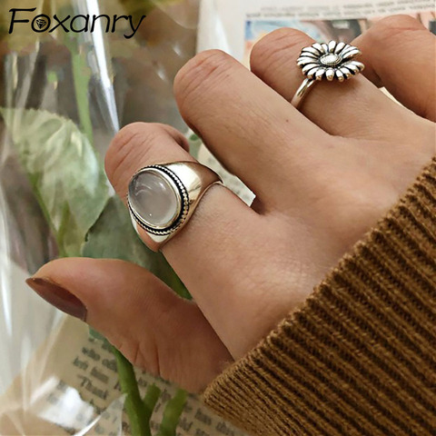 Foxanry-Anillo de Plata de Ley 925 con ágata blanca, joyería para fiesta y boda, Vintage, hecho a mano ► Foto 1/5