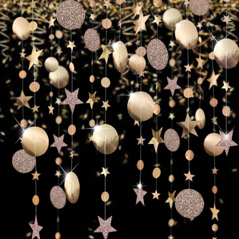 Guirnalda dorada redonda de estrellas de papel brillante de 4M, cartel de Flash para feliz cumpleaños, recuerdo de fiesta de boda, cortina de ducha de bebé, suministros de decoración ► Foto 1/6