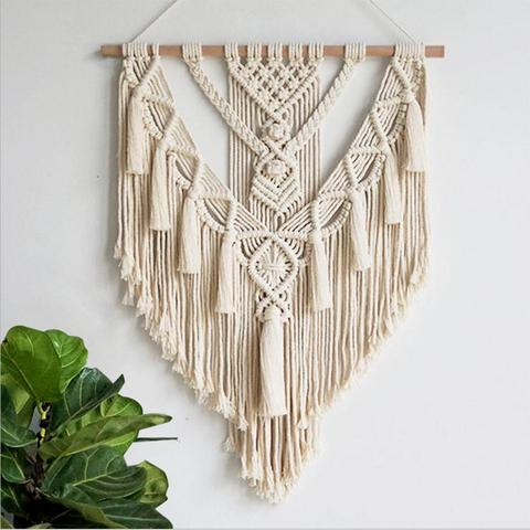 Colgante de pared de macramé, tapiz tejido de arte, adornos para manualidades bohemias, colgante tejido a mano, precioso tapiz para el hogar y el dormitorio ► Foto 1/6