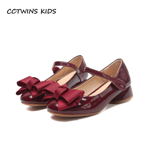 CCTWINS-zapato de fiesta para niña pequeña, lazo rosa, de cuero Pu, corte medio para niños, con tacón, color negro, G1126, 2022 ► Foto 1/5