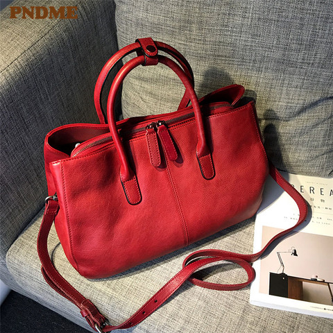 PNDME-Bolso de mano con múltiples compartimentos para mujer, bandolera de piel auténtica de lujo, gran capacidad, informal, Cuero de vaca real ► Foto 1/6