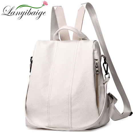 Mochila antirrobo de cuero sintético para adolescentes, morral escolar de gran capacidad, informal, multifunción, color blanco, para verano ► Foto 1/6