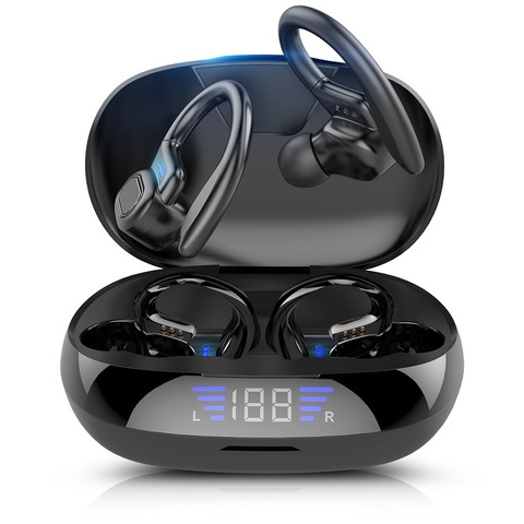 Auriculares TWS con Bluetooth y micrófono, Auriculares deportivos con gancho para la oreja y pantalla LED, inalámbricos, estéreo HiFi, resistentes al agua ► Foto 1/6