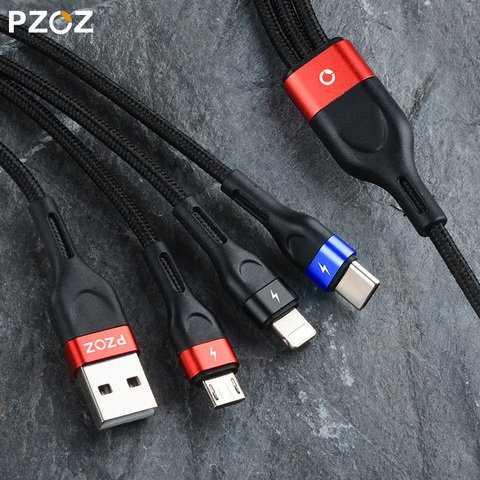 PZOZ-Cable Micro USB 3 en 1 para móvil, adaptador de carga rápida, tipo C, para iPhone 7, 11, Samsung y Xiaomi ► Foto 1/6