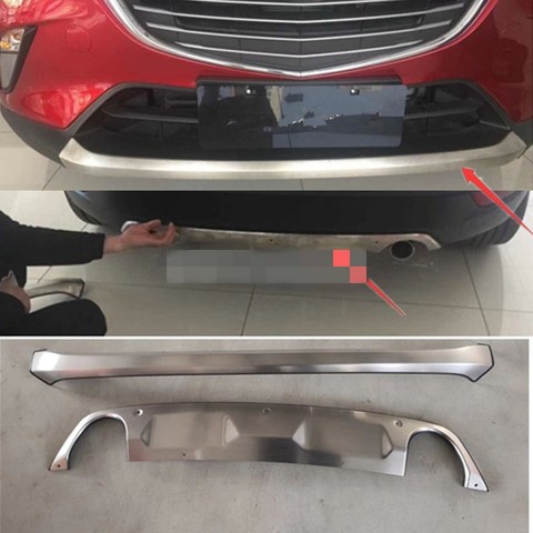 Para 2015, 2016, 2017, 2022, 2022 Mazda CX-3 CX3 frontal de acero inoxidable Protector de deslizamiento de parachoques trasero placa protectora cubierta de estilo ► Foto 1/4