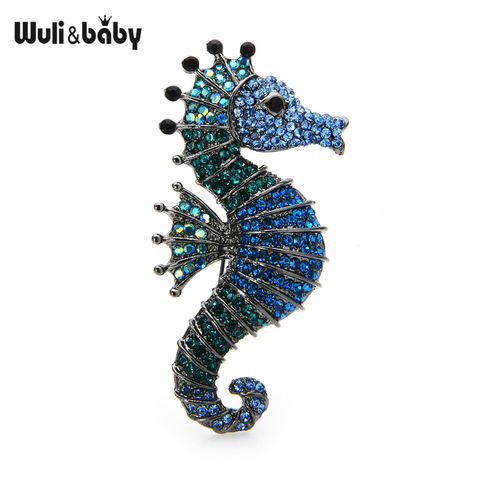 Wuli & baby-broches de caballito de mar con diamantes de imitación brillantes, broche informal de animales marinos, 3 colores ► Foto 1/6