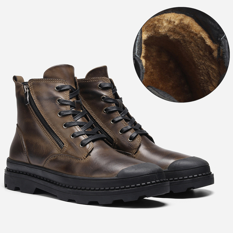 Botas de invierno de cuero de vaca Natural para hombre, botines Retro hechos a mano, botas de nieve de piel auténtica ► Foto 1/6