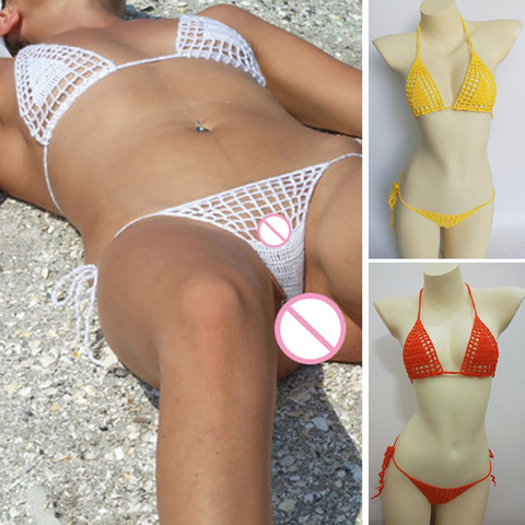 2022 nuevo ganchillo hecho a mano Micro Bikini G Tanga String playa Micro traje de baño conjuntos de lencería Sexy gran oferta ► Foto 1/1