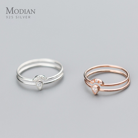 Modian-Anillo de Plata de Ley 925 con forma de ventilador, joyería fina Original, doble círculo, gota de agua, Color dorado geométrico ► Foto 1/4