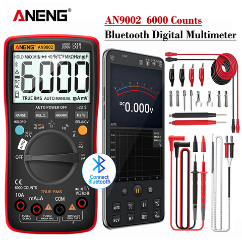 ANENG-multímetro Digital AN9002 con Bluetooth, multímetro profesional de 6000 recuentos, RMS, probador de voltaje de corriente AC/DC, rango automático ► Foto 1/6