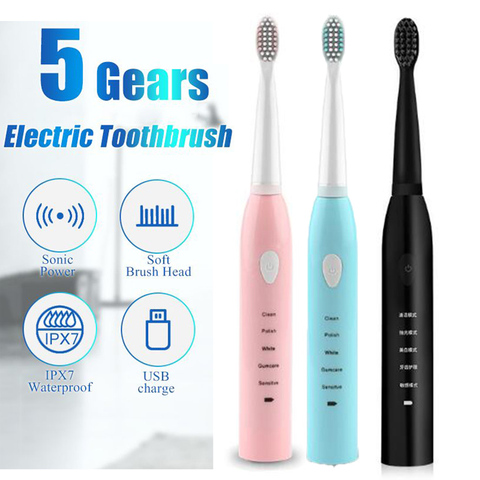 Cepillo de dientes eléctrico ultrasónico, recargable, lavable, blanqueamiento de dientes electrónico, temporizador para adultos ► Foto 1/6