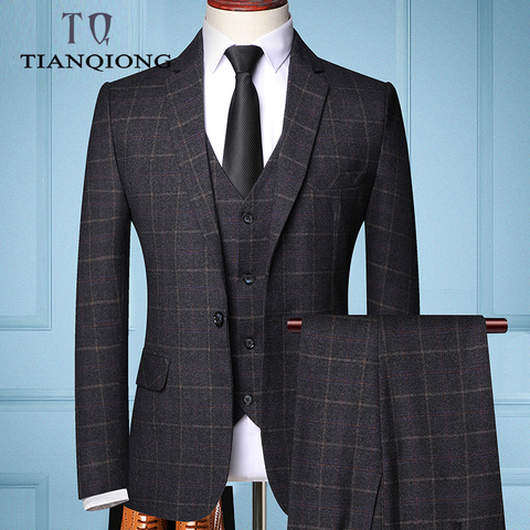 Traje a cuadros Formal masculino de negocios de tres piezas para hombre, moda de Boutique, traje de vestir de boda a cuadros (chaqueta + chaleco + Pantalones), 2022 ► Foto 1/6