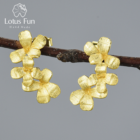 Pendientes de tuerca con flor de Lotus Fun para mujer, joyería fina hecha a mano, Plata de Ley 925 auténtica, 2022 ► Foto 1/6