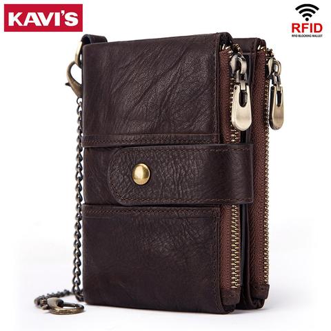 KAVIS 100%-billetera de cuero genuino anti Rfid para hombre, monedero pequeño de diseño de calidad ► Foto 1/6