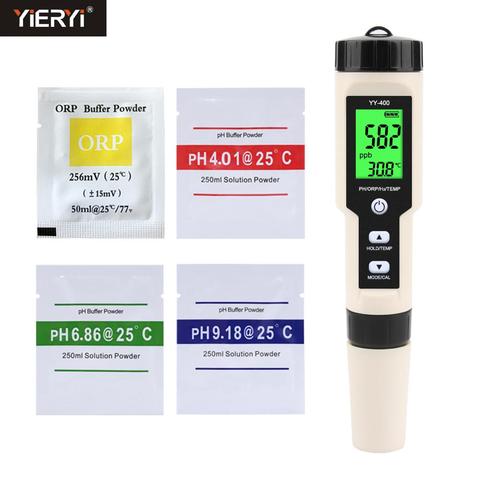 Probador de concentración de iones de hidrógeno Yieryi YY-400 con Calibración de PH y ORP en polvo 4 en 1 PH/ORP/H2 y TEM, medidor de piscina para acuario ► Foto 1/6