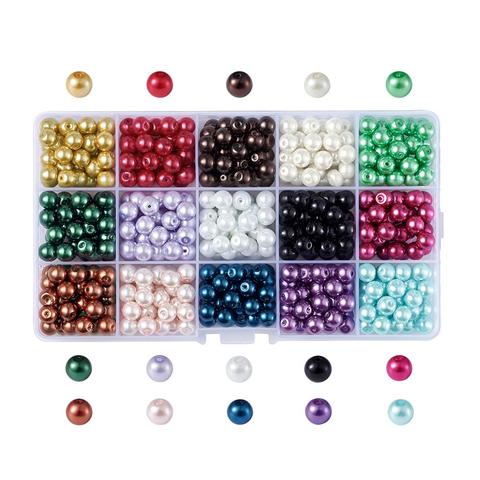 Cuentas redondas de vidrio para hacer joyas, abalorios, bolas, bolitas de vidrio, crear bisutería, pulseras, brazaletes, collares, pendientes, colores perlados, 4mm, 6mm, 8mm, 10mm ► Foto 1/6