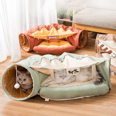 Cama túnel plegable divertido para gatos, tienda para mascotas, gato, cachorro, hurones, conejo, juguetes interactivos, túnel con 2 agujeros, nido de Gato ► Foto 1/6