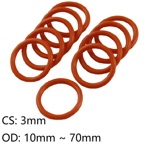 Junta de anillo redondo de silicona roja CS 3mm OD 10 ~ 70mm, espesor de sellado redondo aislado de goma para lavadora a prueba de agua de grado alimenticio, 10 Uds. ► Foto 1/6