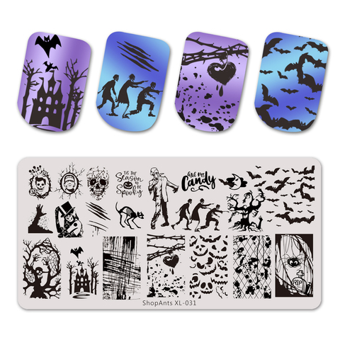 Placas de estampación de uñas de acero inoxidable, 6x12cm, estilo Halloween, Zombie Bat, fantasma, plantilla de imagen, plantilla de Arte de uñas, molde ► Foto 1/6