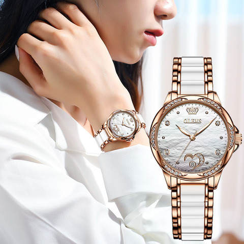 OLEVS-Reloj de marca de lujo para mujer, pulsera mecánica de cerámica, reloj mecánico automático, regalo para mujer ► Foto 1/6