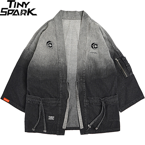 2022, chaqueta de Kimono japonés gradiente de Color de Hip Hop para hombres Denim chaqueta Streetwear moda Harajuku japonesa estilo chaqueta de Jean Vintage ► Foto 1/6