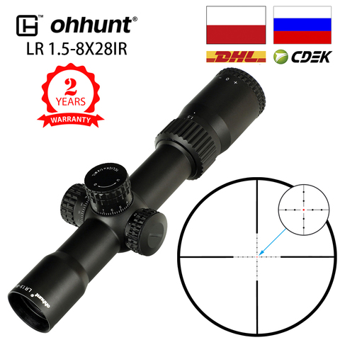 Ohhunt LR 1,5-8X28 IR-mira de caza compacta, retícula con punto Mil, retícula grabada, iluminación roja, Turrets, cerradura, reinicio, mira telescópica táctica ► Foto 1/6