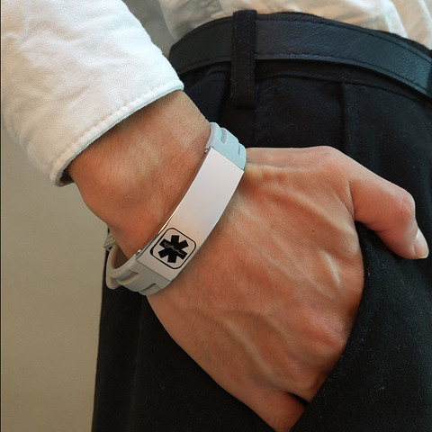 ZORCVENS-pulsera de silicona de acero inoxidable personalizada para hombre, brazalete con grabado de ID de alerta médica, 2022 ► Foto 1/6