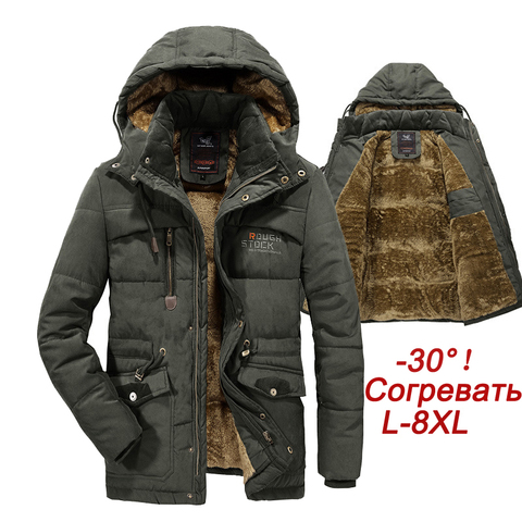 Chaqueta de invierno de talla grande 7XL 8XL para hombre, Parkas gruesas y cálidas de lana con forro, abrigo con capucha para hombre, prendas de vestir a prueba de viento, chaquetas multibolsillos ► Foto 1/6