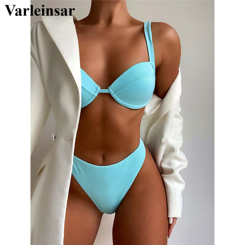 Bikini de cintura alta con realce para mujer, traje de baño femenino de dos piezas con sujetador y Copa, V2869 ► Foto 1/6