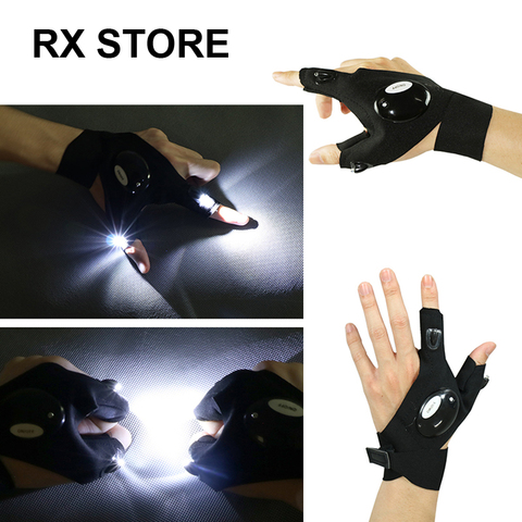 Guantes sin dedos con correa mágica para pesca al aire libre, resistentes al agua, LED, para ciclismo, Camping, senderismo, herramienta de rescate, guantes de iluminación al aire libre, novedad ► Foto 1/6