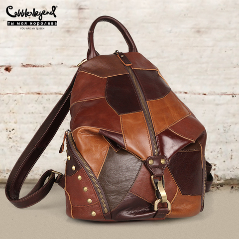 Cobbler Legend-mochila Vintage de piel auténtica para mujer, bolso de viaje con cremallera para ordenador portátil, bolso de hombro de retales para la escuela ► Foto 1/6