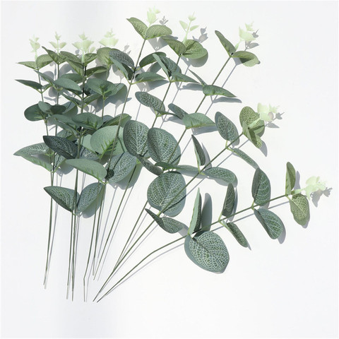 Único Verde Hoja de eucalipto Artificial hojas plantas dinero de falsa pared de plantas decorativas boda disparar Prop decoración para el hogar ► Foto 1/6