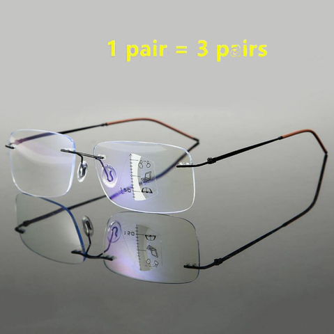 Gafas de lectura multifocales sin montura de alta calidad para hombre, Gafas para presbicia con luz azul, Gafas de Metal ultraligeras para mujer ► Foto 1/6