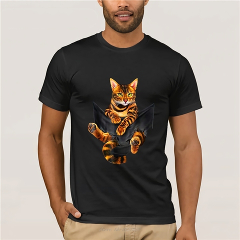 Camiseta de gato de Bengala Dorada, camiseta de manga corta de verano para hombre, camisetas de algodón con cuello redondo, camisetas divertidas, camisetas de algodón, camiseta Harajuku ► Foto 1/3