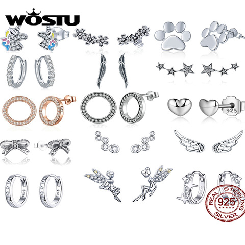 WOSTU-pendientes de plata de primera ley y circón para mujer, aretes, plata esterlina 925, Circonia cúbica, zirconia, circonita, zirconita, color blanco, envío rápido desde España ► Foto 1/5