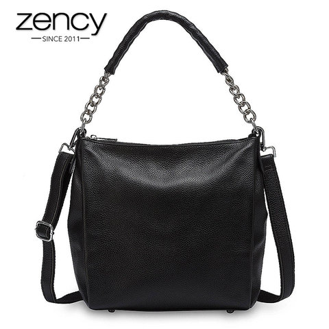 Zency-Bolso de mano de piel auténtica para mujer, Cartera de hombro de alta calidad, tipo cruzado, color negro, 100% ► Foto 1/6