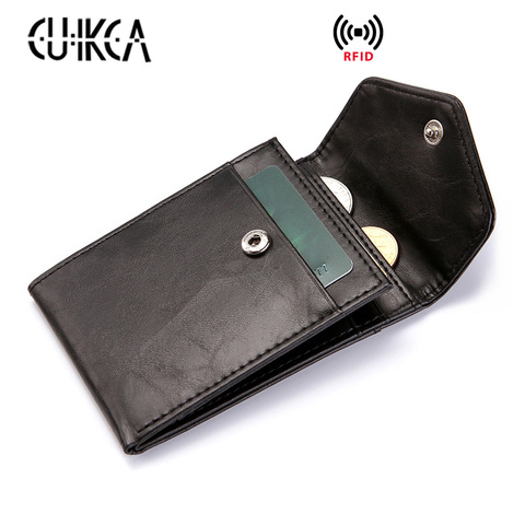 CUIKCA-cartera ultradelgada de cuero anti RFID para hombre y mujer, billetera ultradelgada de cuero, monedero, tarjeteros y tarjetas de identificación ► Foto 1/6