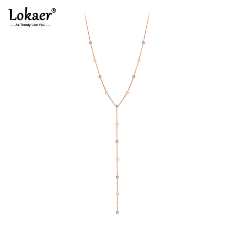 Lokaer-collar con colgante de cristal de circonia cúbica de acero y titanio, Gargantilla de oro rosa a la moda para mujer N20069 ► Foto 1/6