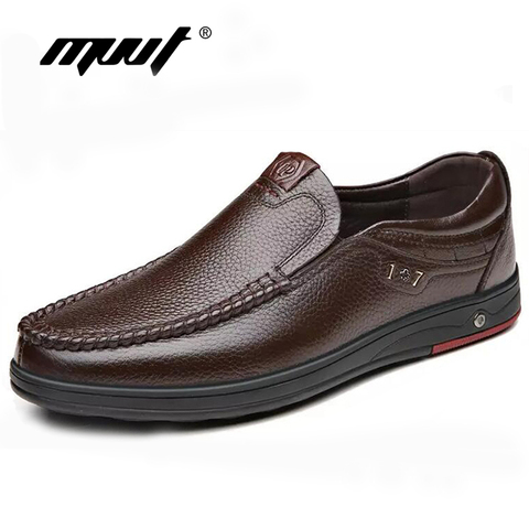 Zapatos de cuero genuino mocasines de Hombre zapatos de cuero casuales de negocios mocasines suaves clásicos zapatos de Hombre transpirables planos ► Foto 1/6