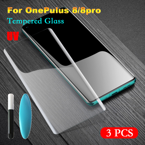 Arvin, vidrio templado UV para OnePlus 8 Pro, Protector de pantalla para OnePlus 8 8Pro, película de pantalla de cobertura de superficie completa ► Foto 1/6