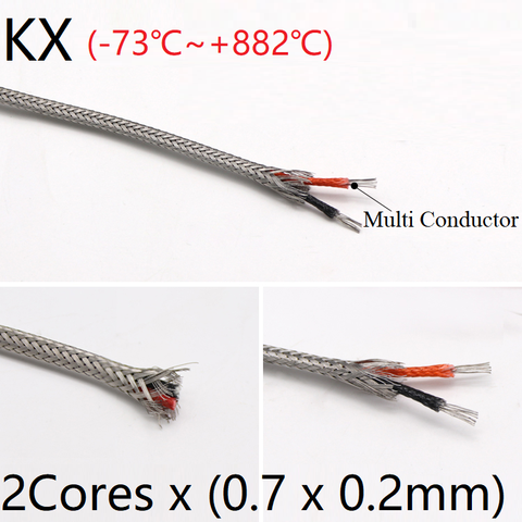 Cable de termopar KX Tipo 2Core x 0,2mm, protector de acero inoxidable, Cable de compensación de Sensor de alta temperatura aislado de fibra trenzada ► Foto 1/6
