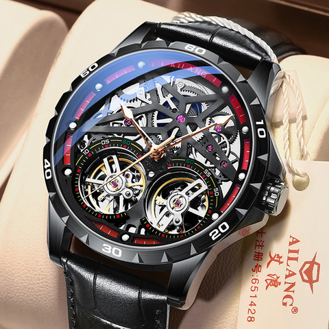 AILANG-Reloj de pulsera para hombre, Original, doble tourbillon, automático, máquina hueca, luminoso, resistente al agua, nuevo diseño 2022 ► Foto 1/6