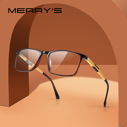 MERRYS diseño de moda de los hombres Plaza gafas de marco de aluminio de los templos de la miopía prescripción gafas óptica S2155 ► Foto 1/6