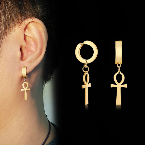 Pendientes de Cruz Ankh de Color dorado para hombre y mujer, joyería de Cruz egipcia de acero inoxidable, joyería de Egipto, joyería ► Foto 1/6