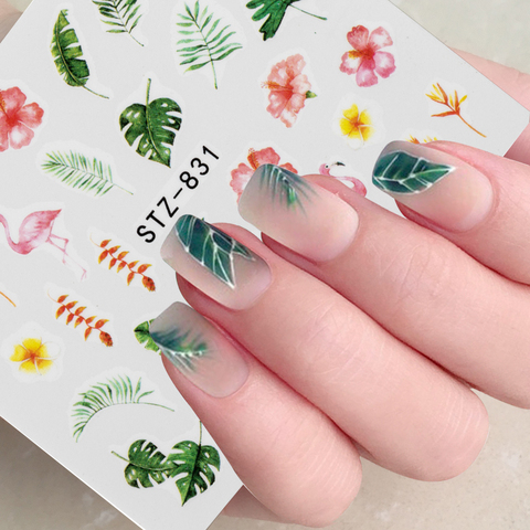 Calcomanías y calcomanías al agua para uñas, 1 Uds., diseño floral, árbol con hojas, verde, sencillo, verano, DIY, para manicura de uñas artísticas, marca de agua, decoración de manicura ► Foto 1/6