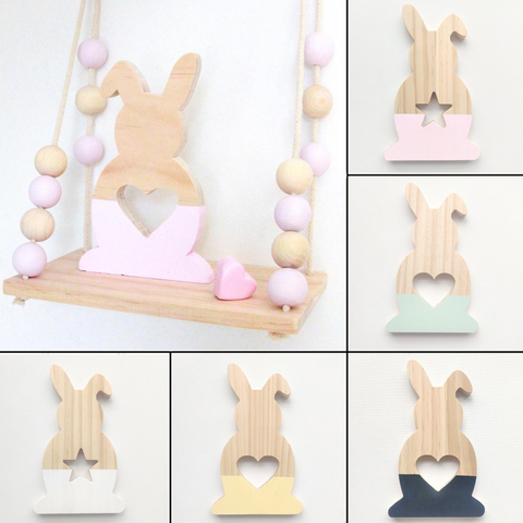 Conejo de madera para decoración de habitación de niños, adorno de conejo para dormitorio de niñas, figurita para decoración del hogar, accesorios de foto ► Foto 1/6