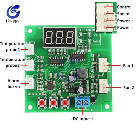 Controlador de temperatura de ventilador de cuatro cables PWM, doble Sonda de disipación de calor, 12V, 24V, 48V, pantalla LED de velocidad de temperatura, tablero de alarma de parada ► Foto 1/6