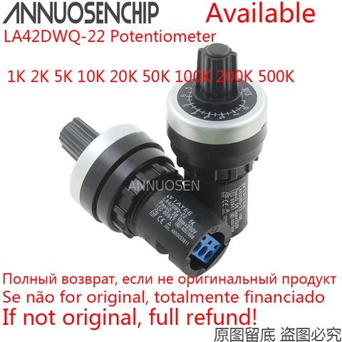 LA42DWQ-22 1K 2K 5K 10K 20K 50K 100K 200K 22mm de diámetro macetas convertidor potenciómetro rotativo regulador inversor interruptor de resistencia ► Foto 1/1