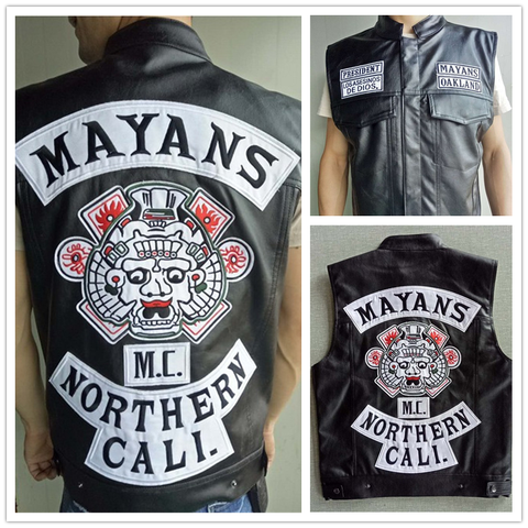 Nueva TV mayas MC de la motocicleta chaleco para Club chaqueta del Norte Cali parche bordado cuero Rock chaleco estilo Punk motocicleta chaqueta sin mangas ► Foto 1/6