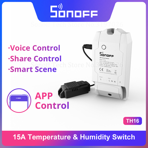 Sonoff-interruptor inalámbrico inteligente Itead TH16, Wifi, compatible con monitoreo de temperatura y humedad a través de AM2301, funciona con Alexa y Google Home ► Foto 1/6